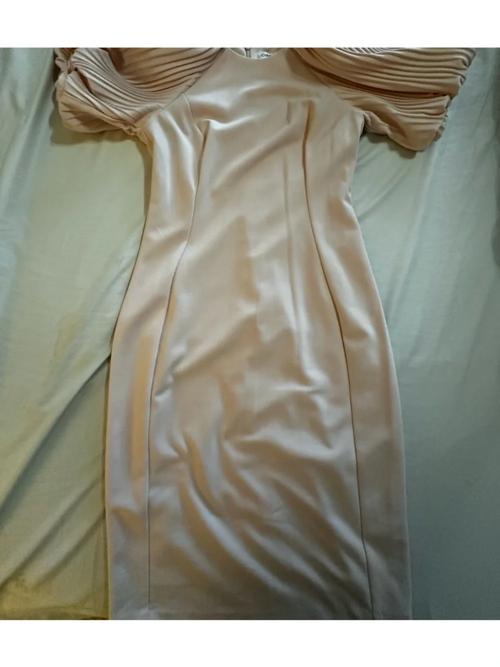 Calvin Klein Pleated Puff-Sleeve Midi Dress - Picture 9 of 11